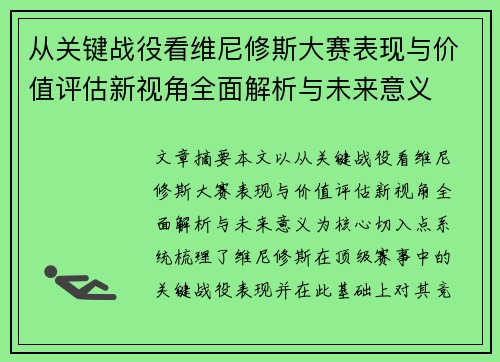从关键战役看维尼修斯大赛表现与价值评估新视角全面解析与未来意义